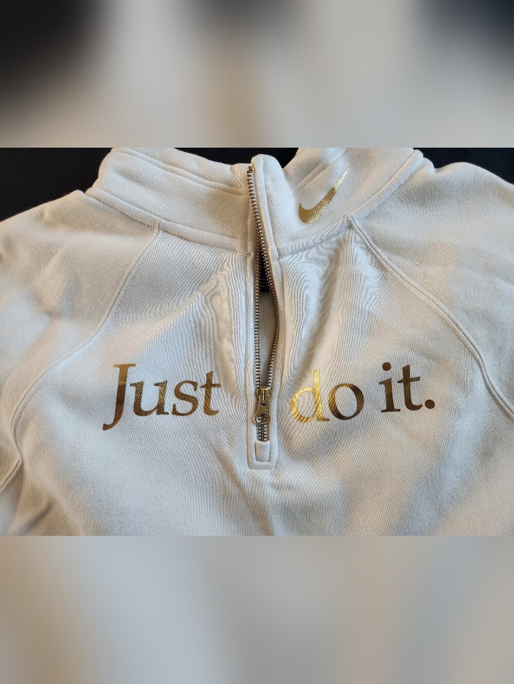 Nike White Half-Zip Sweatshirt with Gold 'Just Do It' - Picture 2 of 4